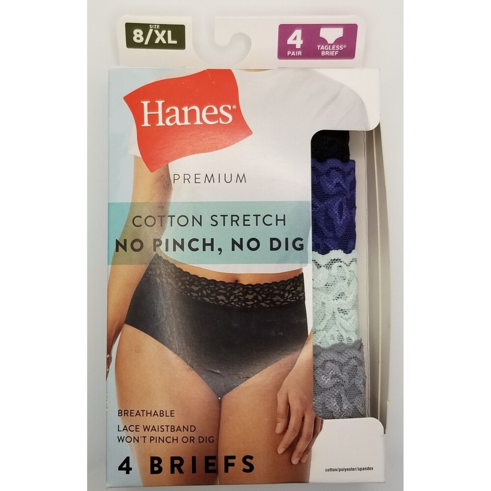 Hanes Women's 4pk Lace Briefs size 8/XL High Rise, Tagless, Knit Briefs new
